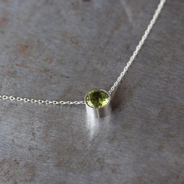 Peridot Necklace, 925 Silver Peridot August Birthstone Slider Necklace, Genuine Gemstone