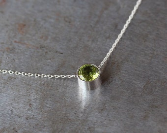 Peridot Necklace, 925 Silver Peridot August Birthstone Slider Necklace, Genuine Gemstone