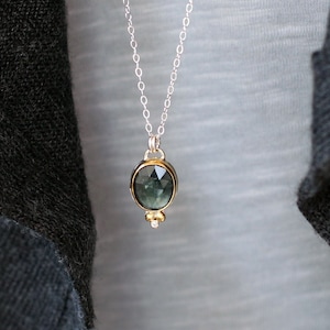 Green Tourmaline Necklace - Choose your Tourmaline - Solid Gold with Sterling Silver Chain and Diamond Accent - October Birthstone Jewelry