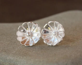 Silver Flower Earrings, Large Stud Earrings, Sterling Silver Daisy Flower Studs