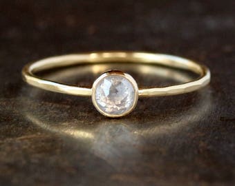 Icy Rose Cut Diamond Ring, Salt & Pepper Natural Color Diamond, 14k or 18k Yellow Gold