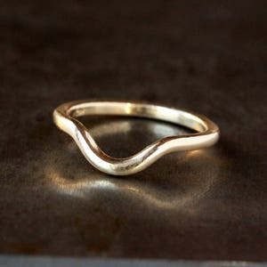 Curved Wedding Band, Solid 14k Rose Gold or Yellow Gold, Shadow Band Stacking Wedding Ring