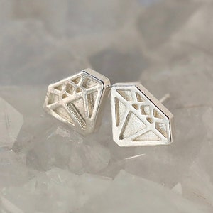 Diamond Shape Studs .925 Sterling Silver Post Earrings Pair of Geometric Stud Earrings Fun Gift for Her, Him, Them image 7