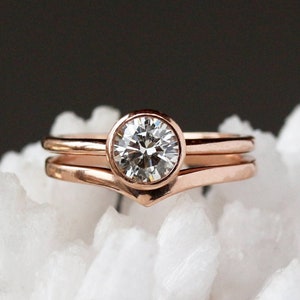 3/4 Carat Diamond Engagement Ring, Low Profile Ring, Solid 14k Rose Gold, Conflict Free Diamond Solitaire