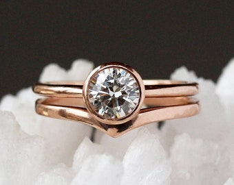 3/4 Carat Diamond Engagement Ring, Low Profile Ring, Solid 14k Rose Gold, Conflict Free Diamond Solitaire