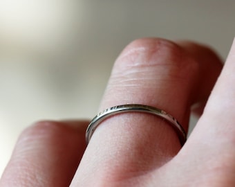 Hammered 14k or 18k Palladium White Gold Wedding Band, Bark Texture Ring