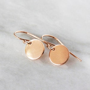 Rose Gold Circle Earrings, 14k Rose Gold Fill Dangle, Pink Gold Earrings, Small Circle Earrings, Gold Disc Earrings image 1