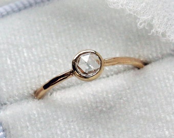 Petite Diamond Ring, Rose Cut White Diamond Ring, Solid 14k Rose Gold or Yellow Gold, Promise Ring for Her