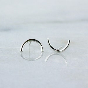 Silver Half Circle Studs, Crescent Moon Earrings, Sterling Silver Simple Everyday Style, Minimalist Jewelry image 1