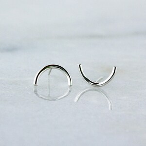 Silver Half Circle Studs, Crescent Moon Earrings, Sterling Silver Simple Everyday Style, Minimalist Jewelry
