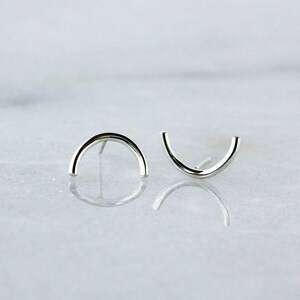 Silver Half Circle Studs, Crescent Moon Earrings, Sterling Silver Simple Everyday Style, Minimalist Jewelry image 1