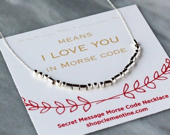 I LOVE YOU Morse Code Collier, cadeau pour femme ou petite amie, remplissage en or 14 carats ou perles et chaîne en argent sterling, bijoux à message secret