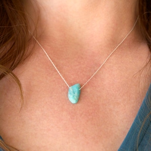 Raw Amazonite Necklace, Blue Green Stone Rough Gemstone Jewelry, Sterling Silver image 5