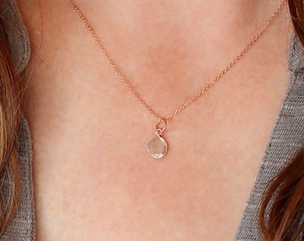 Diamond Slice Necklace, 14k Rose Gold Fill Chain, Dainty Minimalist Necklace, Genuine Raw Diamond, April Birthstone Jewelry