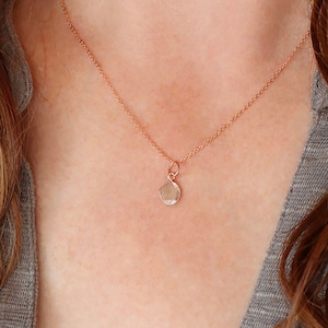 Diamond Slice Necklace, 14k Rose Goldfill Chain, Dainty Minimalist Necklace, Genuine Raw Diamond, April Birthstone Jewelry