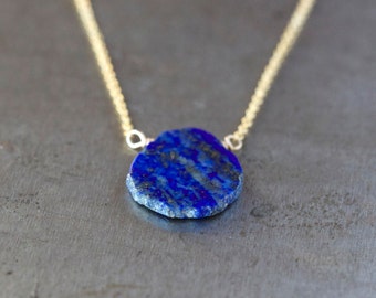 Raw Lapis Necklace, Lapis Lazuli Pendant, Silver / Gold / Rose Gold Chain, Raw Gemstone Necklace