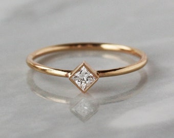 Princess Diamond Solitaire Ring, Square Diamond Engagement Ring, 14k Solid Gold Band