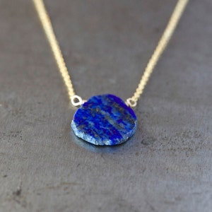 Raw Lapis Necklace, Lapis Lazuli Pendant, Silver / Gold / Rose Gold Chain, Raw Gemstone Necklace