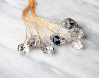 Herkimer Diamond Necklace - Sterling Silver, 14k Rose Gold Filled or 14k Gold Filled Chain - Raw Gemstone Crystal Point