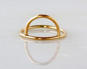 Gold Half Moon Ring, Solid Gold Arc Ring, 14k Yellow Gold Half Circle