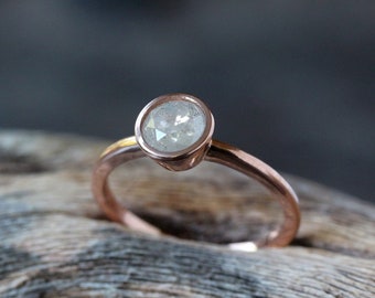Icy Diamond Engagement Ring, One Carat Diamond, Solid 14k Gold Band in Rose Gold or Yellow Gold, 6.5mm Stone