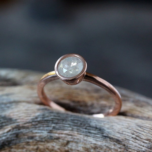 Icy Diamond Engagement Ring, One Carat Diamond, Solid 14k Gold Band in Rose Gold or Yellow Gold, 6.5mm Stone