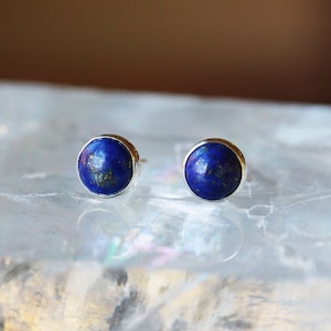 Lapis Lazuli Stud Earrings, Sterling Silver Lapis Studs, 6mm Size Classic Gemstone Earrings, Handmade Jewelry image 1