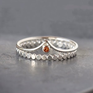 Tiny Citrine Chevron Ring, Sterling Silver Peak Ring with 2mm Gemstone, Genuine November Birthstone Jewelry