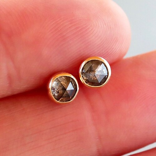 Salt and Pepper Diamond Stud Earrings Genuine Rose Cut Etsy