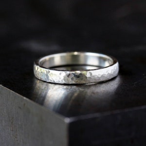 Men's Wedding Band, Hammered Sterling Silver, Bright Finish, Wedding Ring for Him