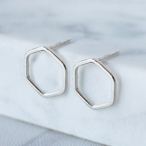 Silver Hexagon Earrings - Geometric Stud Earrings - Small Silver Studs - Sterling Silver Honeycombs