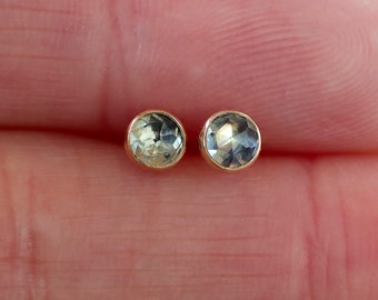 Montana Sapphire Studs, 14k Gold Rose Cut Sapphire Earrings, Tiny Sapphire Gems, SOLID 14k Yellow Gold, September Birthstone