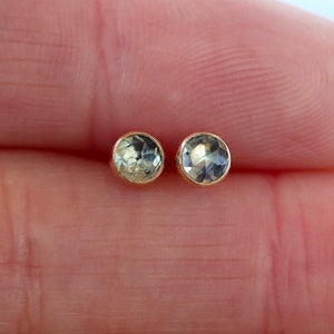 Montana Sapphire Studs, 14k Gold Rose Cut Sapphire Earrings, Tiny Sapphire Gems, SOLID 14k Yellow Gold, September Birthstone
