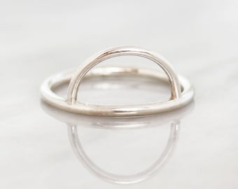 Silver Half Moon Ring, Open Half Circle, Silver Arc Ring, Sterling Silver Half Circle Stacking Ring, Geometric Jewelry