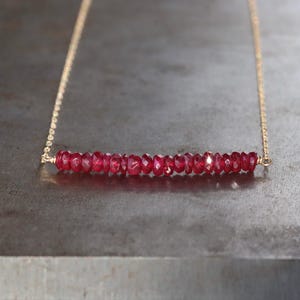 Ruby Bar Necklace, Gemstone Row Necklace, Genuine Ruby on 14k Gold Filled or Sterling Silver Chain, July Birthstone Jewelry