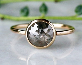 Rose Cut Diamond Ring, Your Choice Natural Color Diamond in Solid 14k Yellow Gold, Unique Engagement Ring