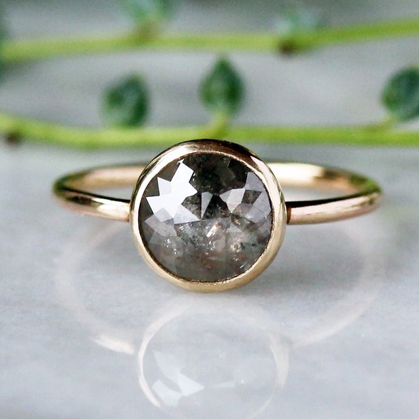 Rose Cut Diamond Ring, Your Choice Natural Color Diamond in Solid 14k Yellow Gold, Unique Engagement Ring
