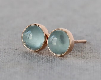 Aquamarine Studs, Gold Stud Earrings, Solid 14k Yellow Gold Post, Gold Aquamarine Earrings March Birthstone Gift for Her