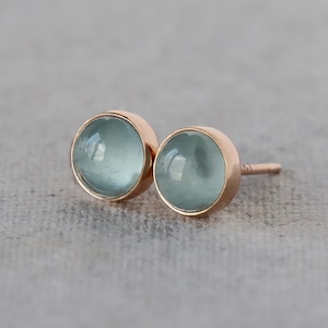 Aquamarine Studs, Gold Stud Earrings, Solid 14k Yellow Gold Post, Gold Aquamarine Earrings March Birthstone Gift for Her