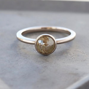 Rose Cut Diamond Ring, 18k Palladium White Gold, Natural Color Diamond, Conflict Free Unique Engagement Ring,
