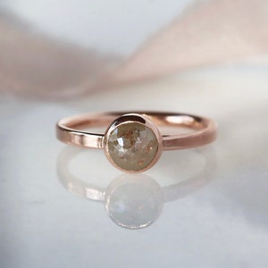 Custom Rose Cut Natural Color Diamond Ring,  14k Rose Gold Unique Engagement Ring, Your Choice Diamond