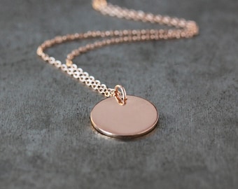 Rose Gold Disk Necklace, Rose Gold Necklace Dainty, 14k Rose Gold Fill Disc, Simple Circle Necklace