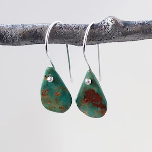 Turquoise Drop Earrings, Natural Turquoise Teardrops on Sterling Silver Ear Wires, Southwestern Style, Gemstone Dangles image 1