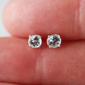 Aquamarine Earrings - Sterling Silver Prong Set Studs - March Birthstone Jewelry