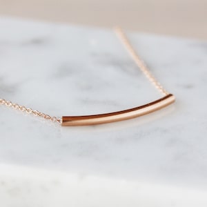 Rose Gold Bar Necklace, Dainty 14k Rose Gold Fill Curved Bar Minimalist Necklace image 2