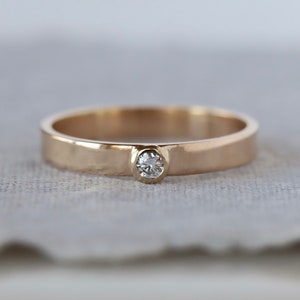 Low Profile Diamond Ring, 14k Yellow Gold Gender Neutral Engagement Ring, Conflict Free Solitaire Ring, Small Diamond Band