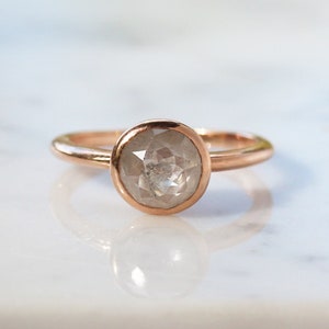 Gray Diamond Ring, Rose Cut Diamond, 14k Rose Gold Engagement Band, Conflict Free Solitaire Diamond, Simple Engagement, Grey Diamond Ring