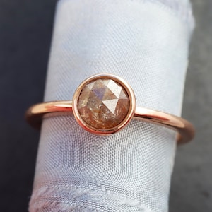 Rose Cut Natural Color Diamond Ring, Solid 14k Rose Gold Band, Your Choice Round Diamond, Simple Engagement Ring