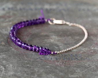 Amethyst Beaded Bracelet, Semiprecious Gemstone Bracelet, Sterling Silver or Gold Fill Chain, February Birthstone Jewelry