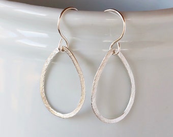 Silver Teardrop Earrings, Lightweight Dangles in Sterling Silver, Large Drop Earrings